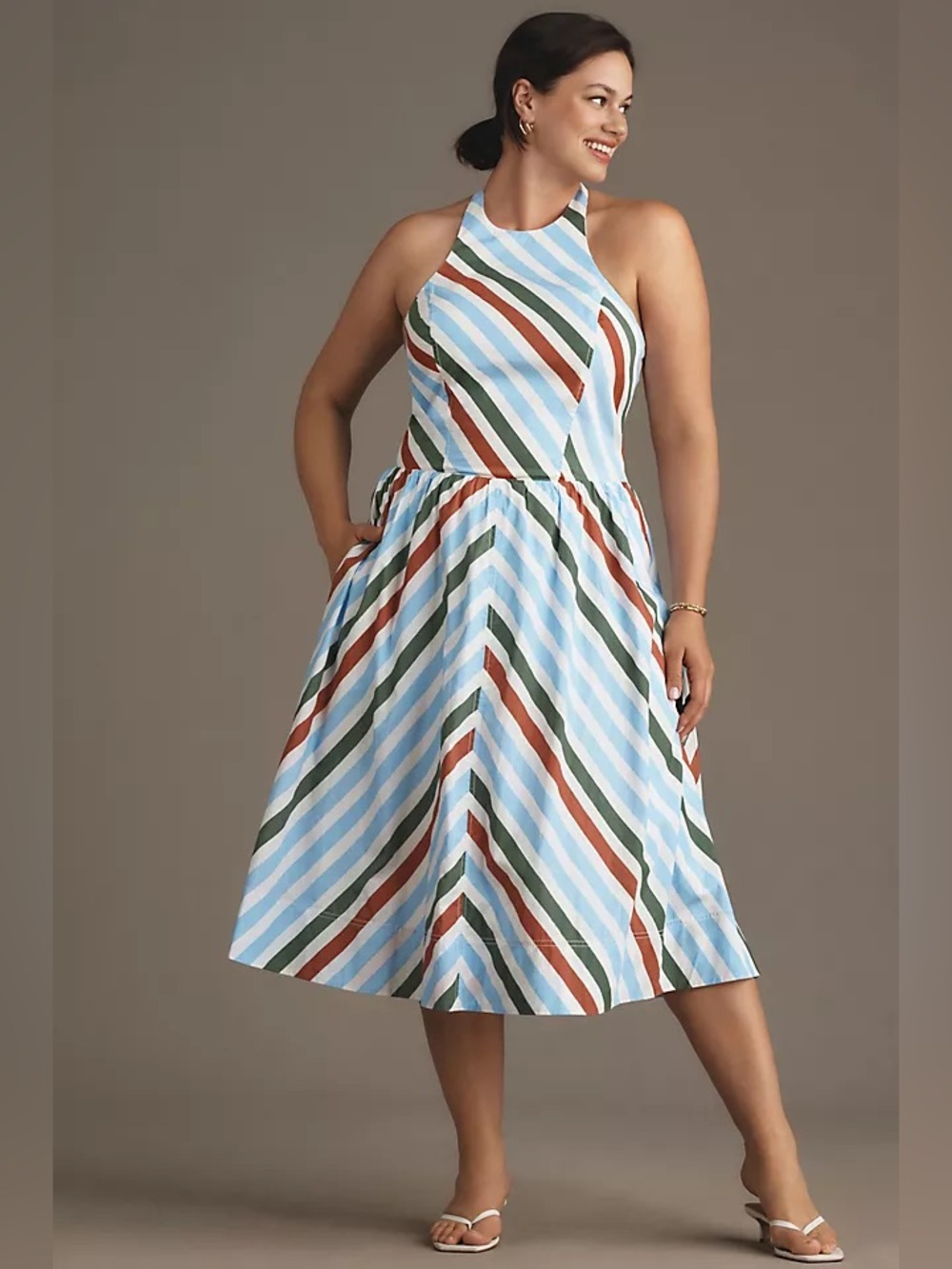 Anthropologie Maeve‎ Halter Striped Midi Sundress Size XL